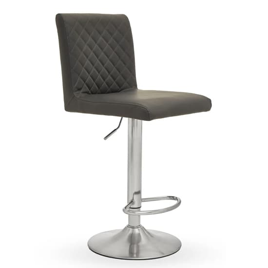 Baino Grey Leather Bar Chairs With Round Chrome Base In A Pair_2