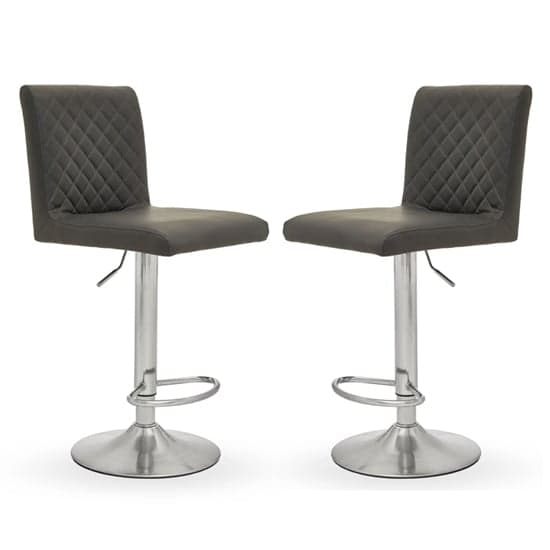 Baino Grey Leather Bar Chairs With Round Chrome Base In A Pair_1