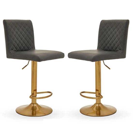 Baino Grey Leather Bar Chairs With Round Gold Base In A Pair_1