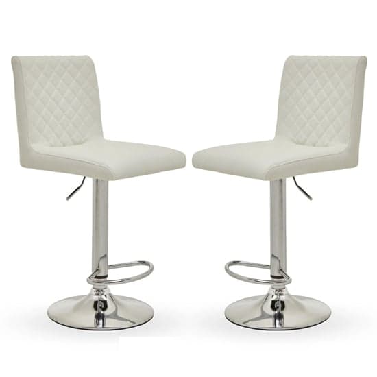 Baino White Leather Bar Chairs With Round Chrome Base In A Pair_1