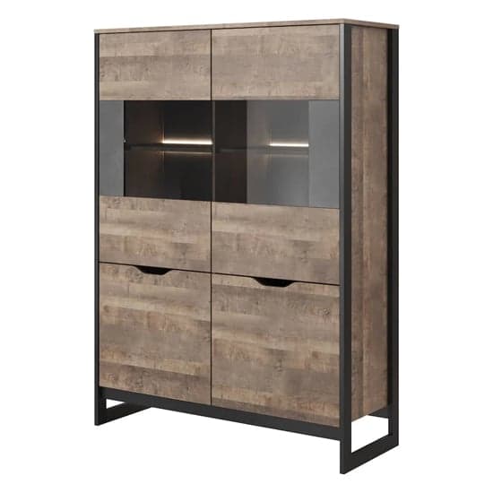 Akron Display Cabinet With 4 Doors In Grande Oak And LED_1