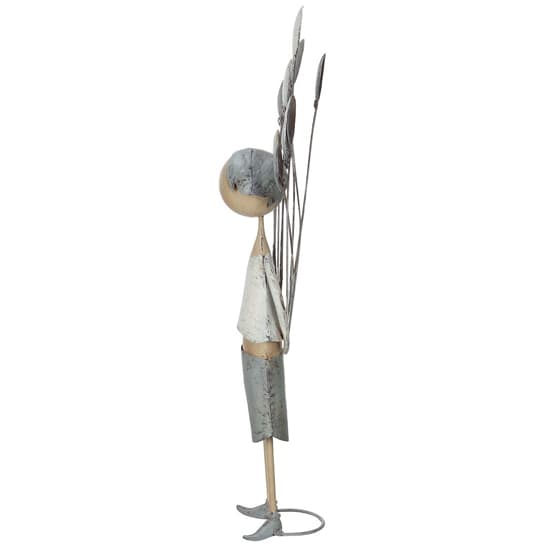 Akron Metal Boy With Heart Holding Back Sculpture In Grey White_3