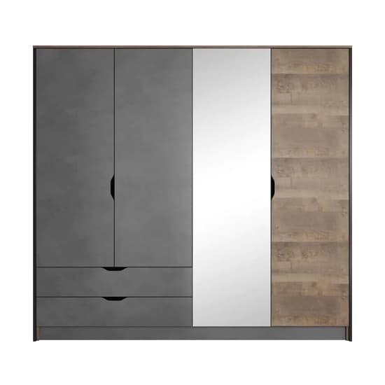 Akron Mirrored Wardrobe With 4 Hinged Doors In Grande Oak_5