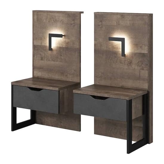 Akron Wooden Set Of 2 Bedside Tables In Grande Oak And LED_1