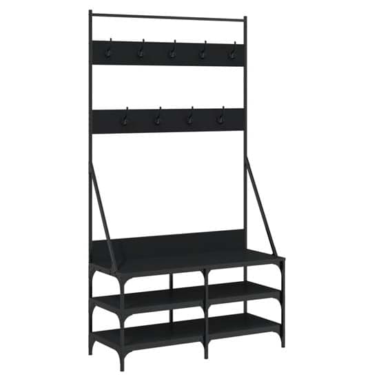 Akron Wooden Clothes Rack With Shoe Storage In Black_2