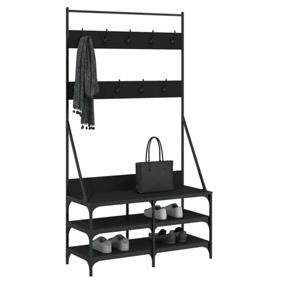 Akron Wooden Clothes Rack With Shoe Storage In Black_3