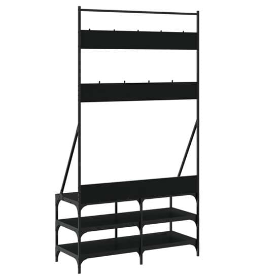 Akron Wooden Clothes Rack With Shoe Storage In Black_6