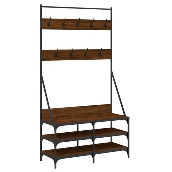 Akron Wooden Clothes Rack With Shoe Storage In Brown Oak_2