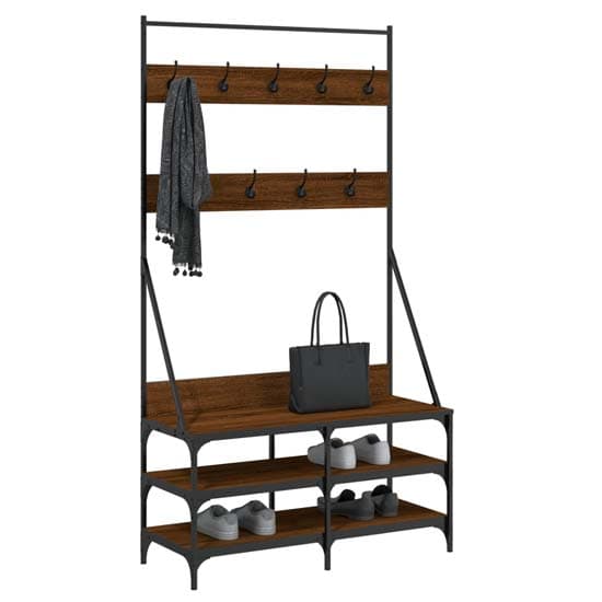 Akron Wooden Clothes Rack With Shoe Storage In Brown Oak_3