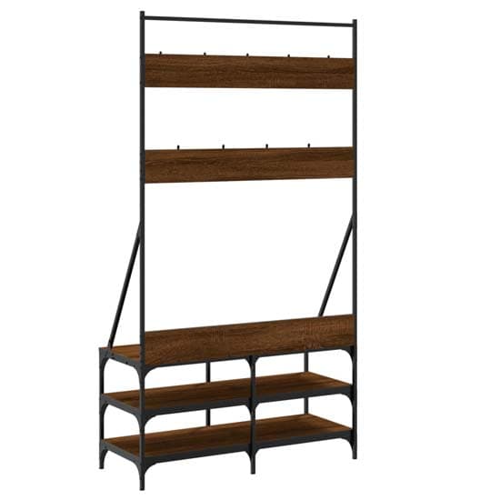 Akron Wooden Clothes Rack With Shoe Storage In Brown Oak_6