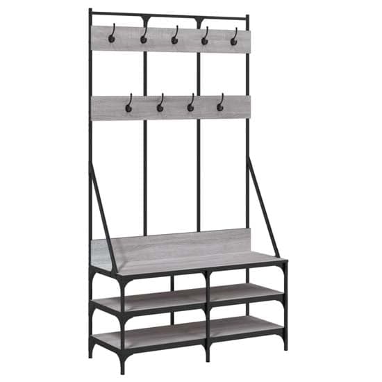 Akron Wooden Clothes Rack With Shoe Storage In Grey Sonoma Oak_2