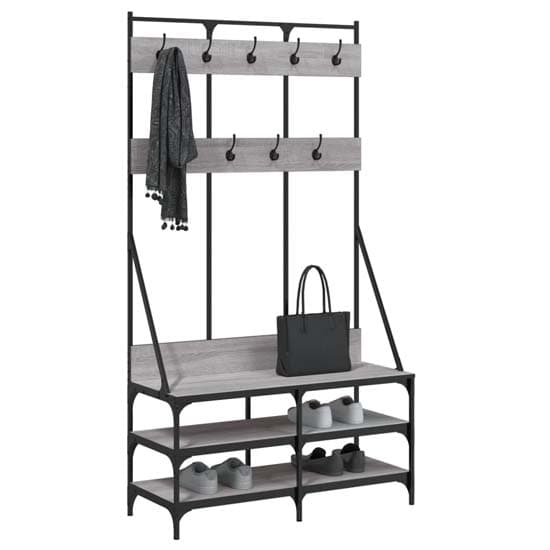 Akron Wooden Clothes Rack With Shoe Storage In Grey Sonoma Oak_3