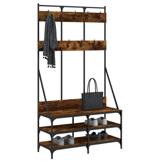Akron Wooden Clothes Rack With Shoe Storage In Smoked Oak_3
