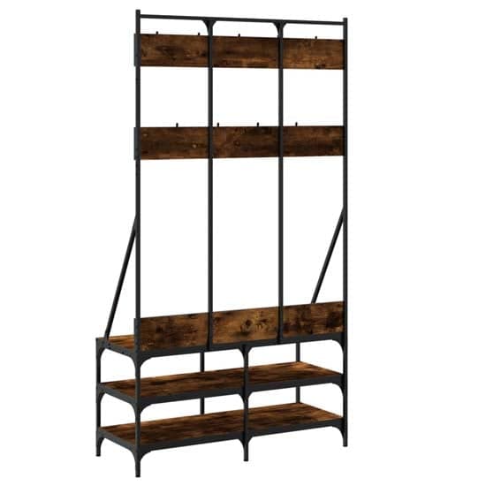 Akron Wooden Clothes Rack With Shoe Storage In Smoked Oak_6