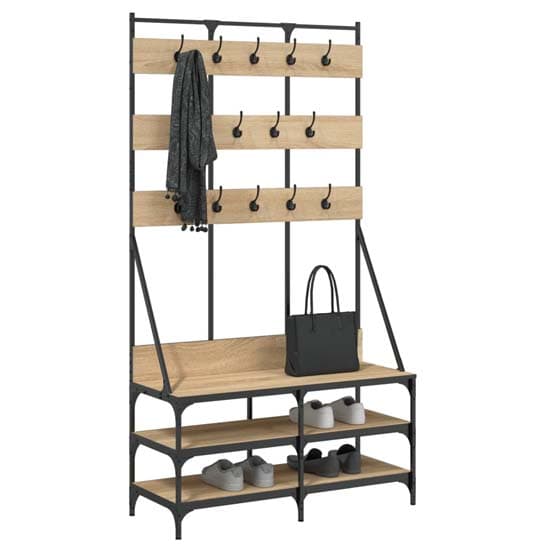 Akron Wooden Clothes Rack With Shoe Storage In Sonoma Oak_3