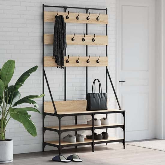 Akron Wooden Clothes Rack With Shoe Storage In Sonoma Oak_1