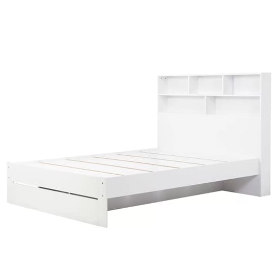 Alafia Wooden Storage Small Double Bed In White Furniture in Fashion