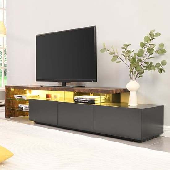 Alanis Wooden TV Stand With Storage In Rustic Oak And LED_1