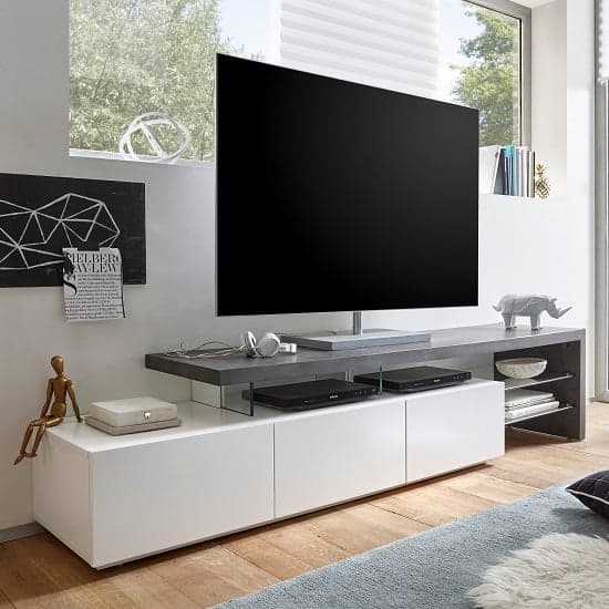 Alanis Wooden TV Stand With Storage In Concrete And Matt White_1