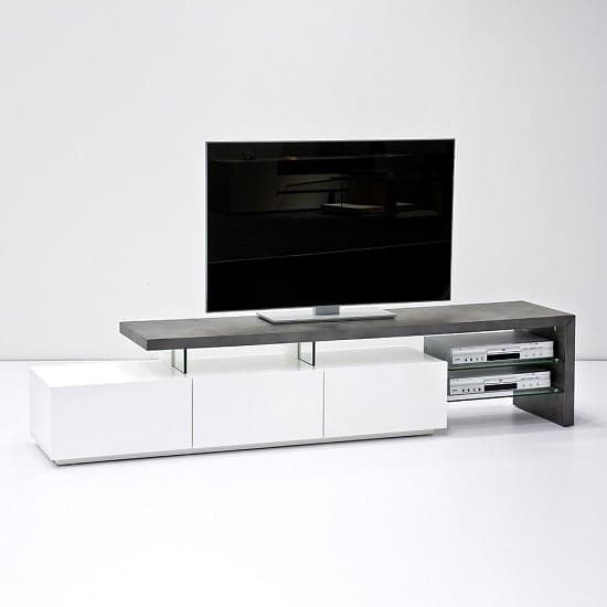 Alanis Wooden TV Stand With Storage In Concrete And Matt White_3