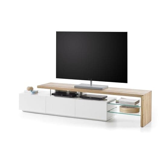 Alanis Wooden TV Stand With Storage In Knotty Oak And Matt White_3
