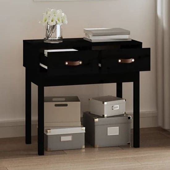 Alanya Pinewood Console Table With 2 Drawers In Black_2