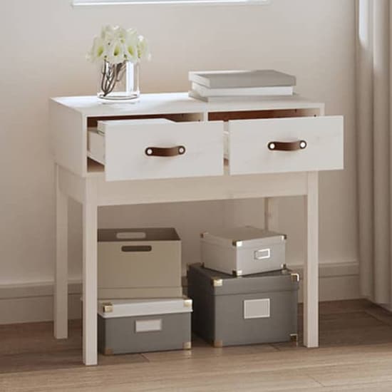 Alanya Pinewood Console Table With 2 Drawers In White_2