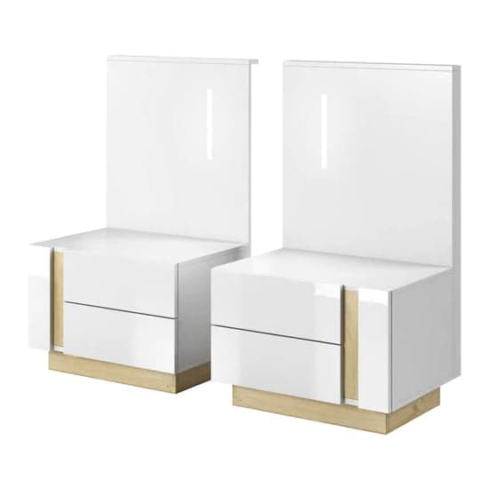 Alaro Gloss Set Of 2 Bedside Cabinets In White With LED_1