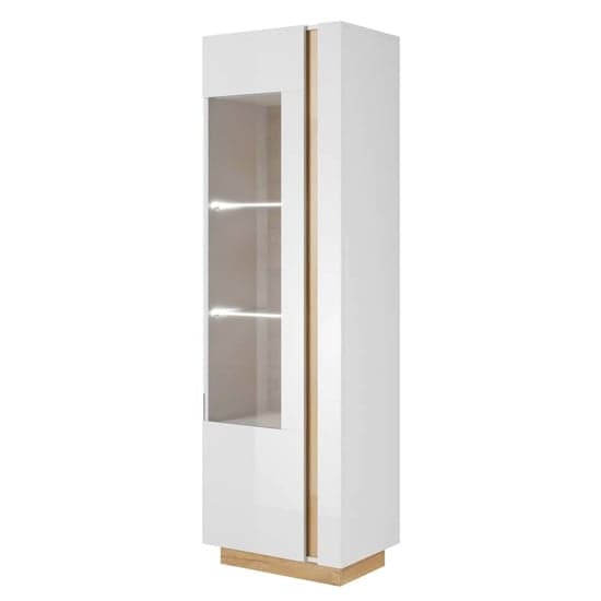 Alaro High Gloss Display Cabinet Tall 1 Door In White With LED_1