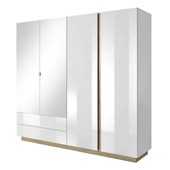 Alaro High Gloss Mirrored Wardrobe With 4 Doors In White_1