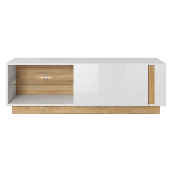 Alaro High Gloss TV Stand With 1 Door In White And LED_3