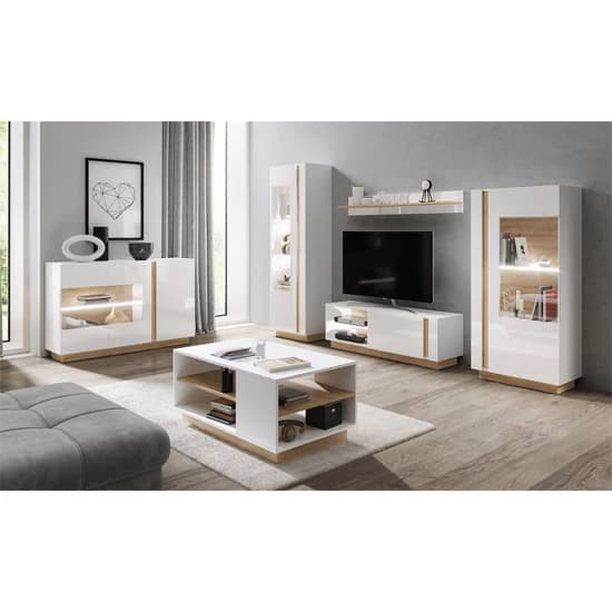 Alaro High Gloss TV Stand With 1 Door In White And LED_4