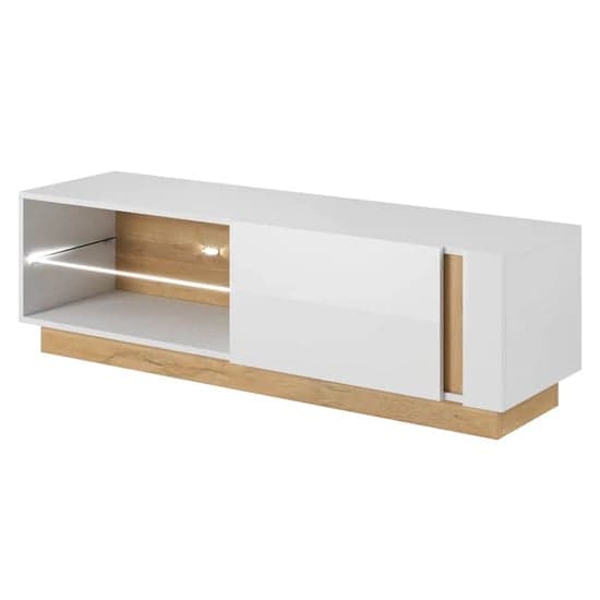Alaro High Gloss TV Stand With 1 Door In White And LED_1