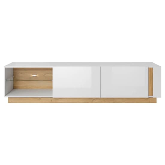 Alaro High Gloss TV Stand With 2 Doors In White And LED_3