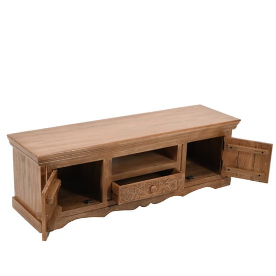 Alaro Solid Mangowood TV Stand With 2 Doors 1 Drawer In Oak_4