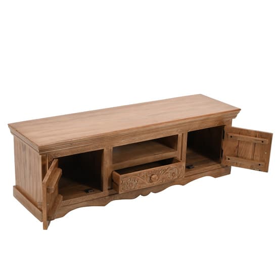 Alaro Solid Mangowood TV Stand With 2 Doors 1 Drawer In Oak_5