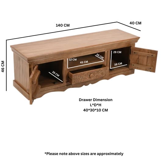 Alaro Solid Mangowood TV Stand With 2 Doors 1 Drawer In Oak_6