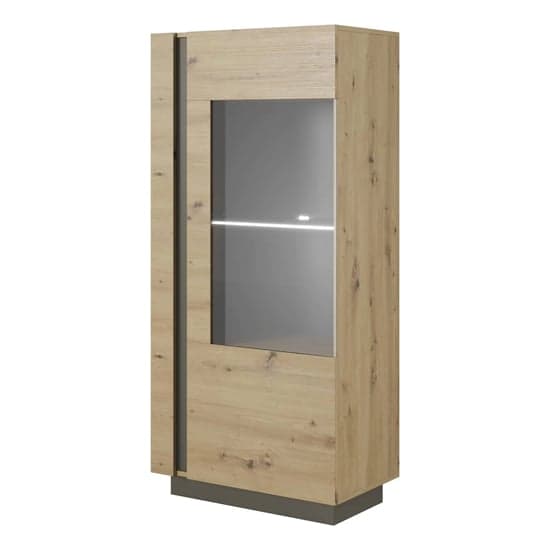 Alaro Wooden Display Cabinet 1 Door In Artisan Oak With LED_1