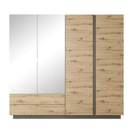 Alaro Wooden Mirrored Wardrobe With 4 Doors In Artisan Oak_3