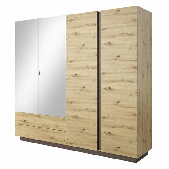 Alaro Wooden Mirrored Wardrobe With 4 Doors In Artisan Oak_1