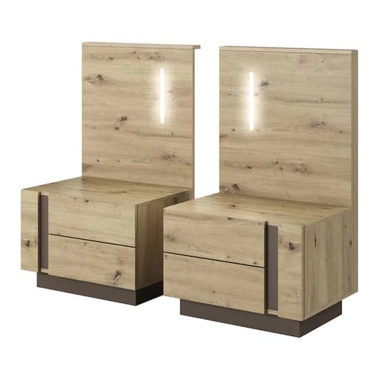 Alaro Wooden Set Of 2 Bedside Cabinets In Artisan Oak With LED_1