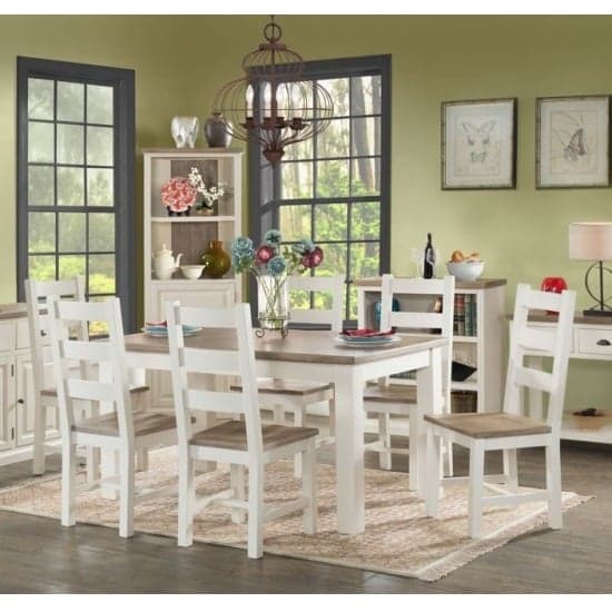 Alaya Large Dining Table In Stone White With Six Dining Chairs