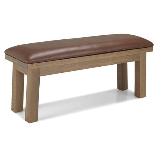 Albas Brown Leather Dining Bench In Planked Solid Oak Frame_1