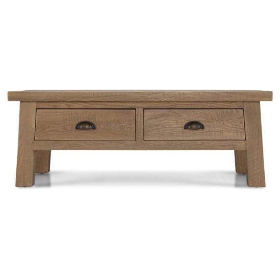 Albas Wooden Coffee Table In Planked Solid Oak With 2 Drawers_2