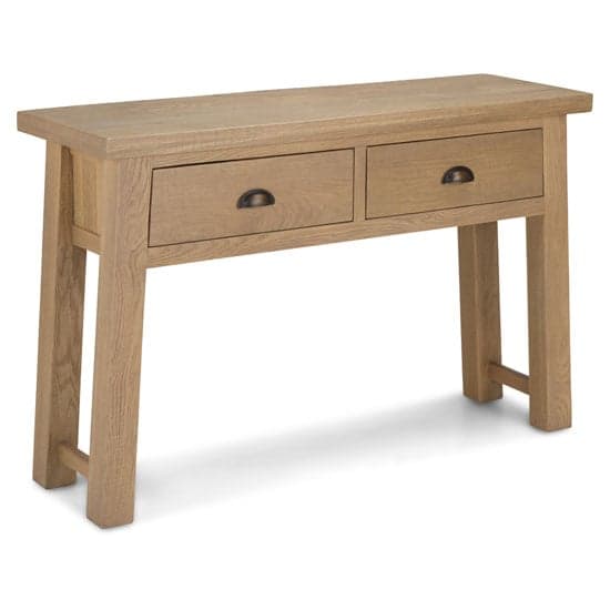 Albas Wooden Console Table In Planked Solid Oak With 2 Drawers_2