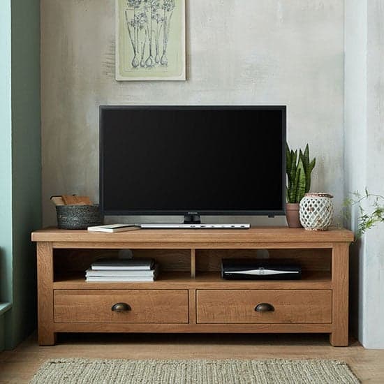Albas Wooden Large TV Unit In Planked Solid Oak_1