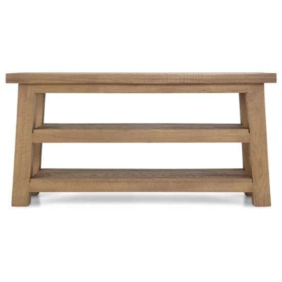 Albas Wooden Shoe Bench In Planked Solid Oak With 2 Shelves_2