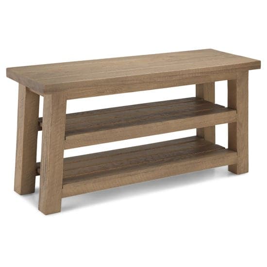 Albas Wooden Shoe Bench In Planked Solid Oak With 2 Shelves_1