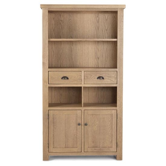Albas Wooden Tall Bookcase In Planked Solid Oak_2
