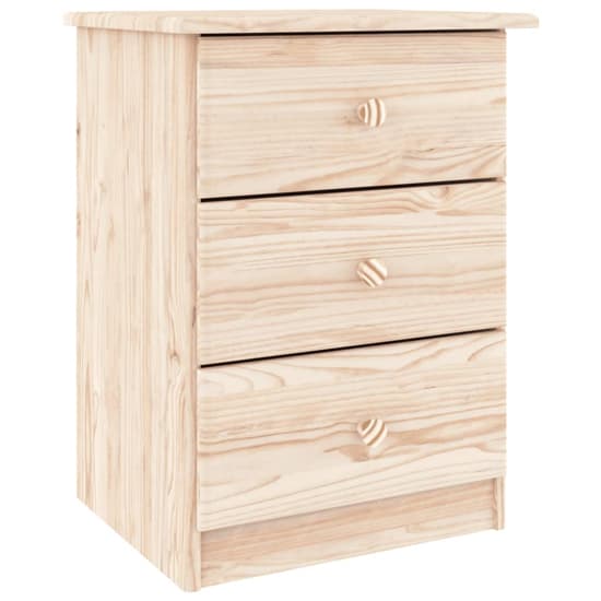 Albi Solid Pinewood Bedside Cabinet With 3 Drawers In Brown_2